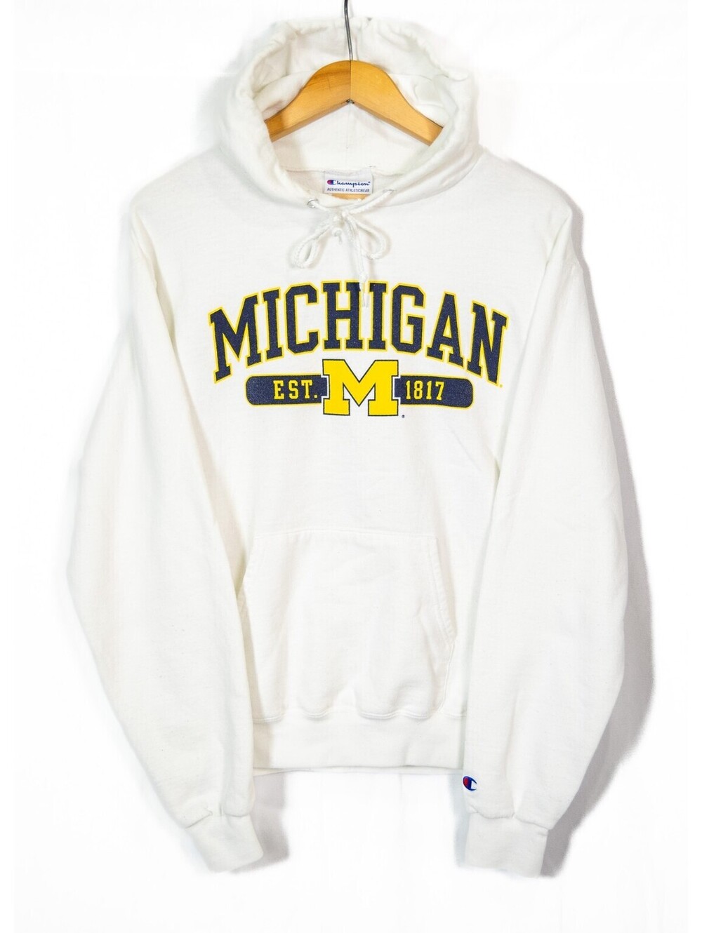 Michigan University Sweatshirt Official Champion White Hoodie Y2K - Men's Sz M